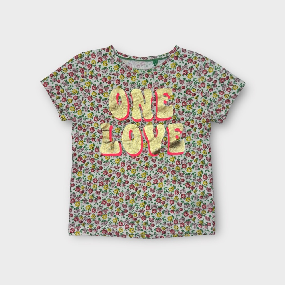 Mini Boden Floral Pattern One Love Text Shirt